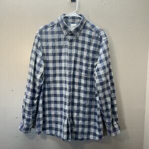 ROWM Blue Gray Plaid flannel‎ Shirt Button Up Outdoors Gorpcore SZ L